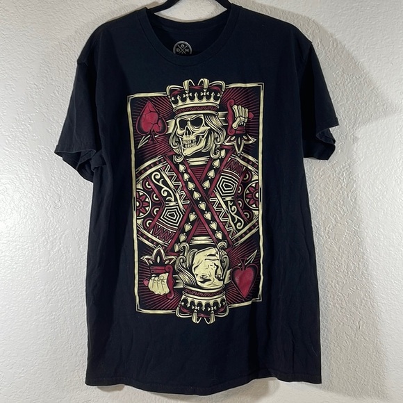DOM Men's Graphic Suicide King T-Shirt Black Skeleton Short Sleeve Size Large - Picture 1 of 5